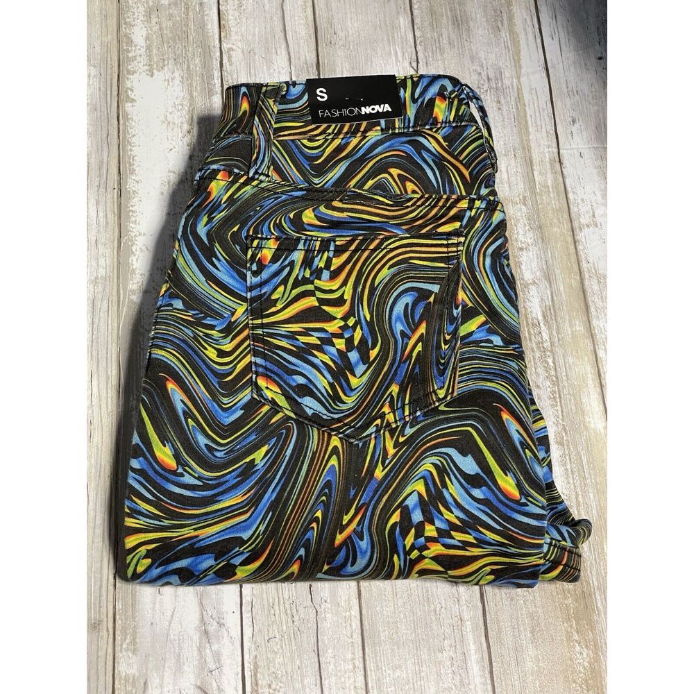 NWT Fashion‎ Nova Lucid Dreams Flare Leg Pant Size Small Blue Green Wave Hippie